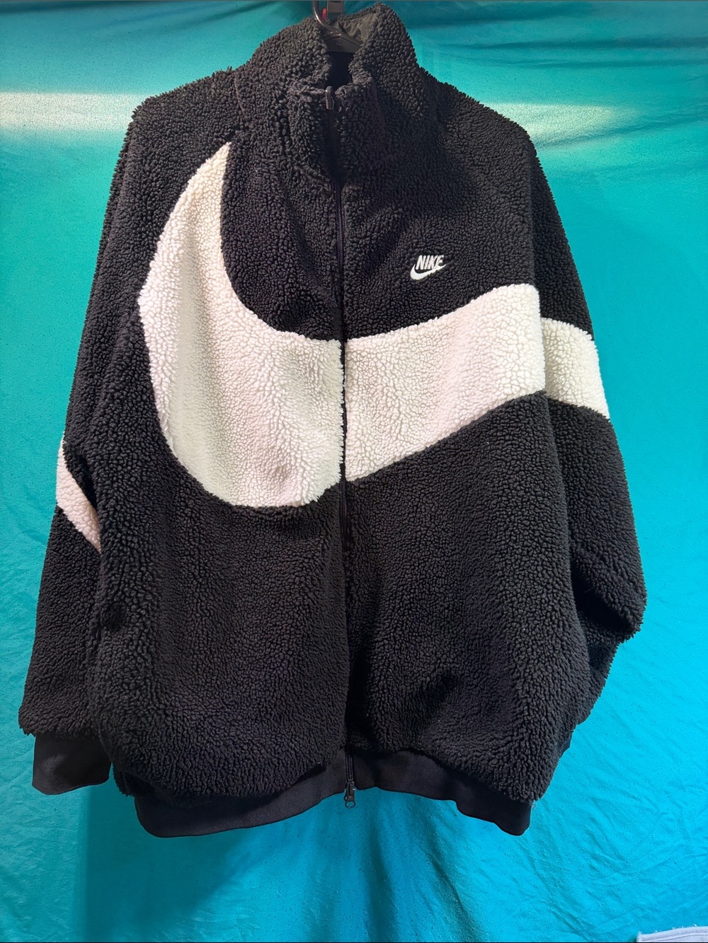 Nike Black & White Teddy Sherpa Full-Zip Jacket